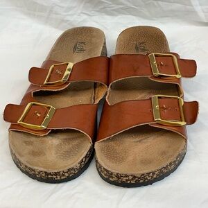 Kali leather Brown Double Buckle Sandals ladies sz 8